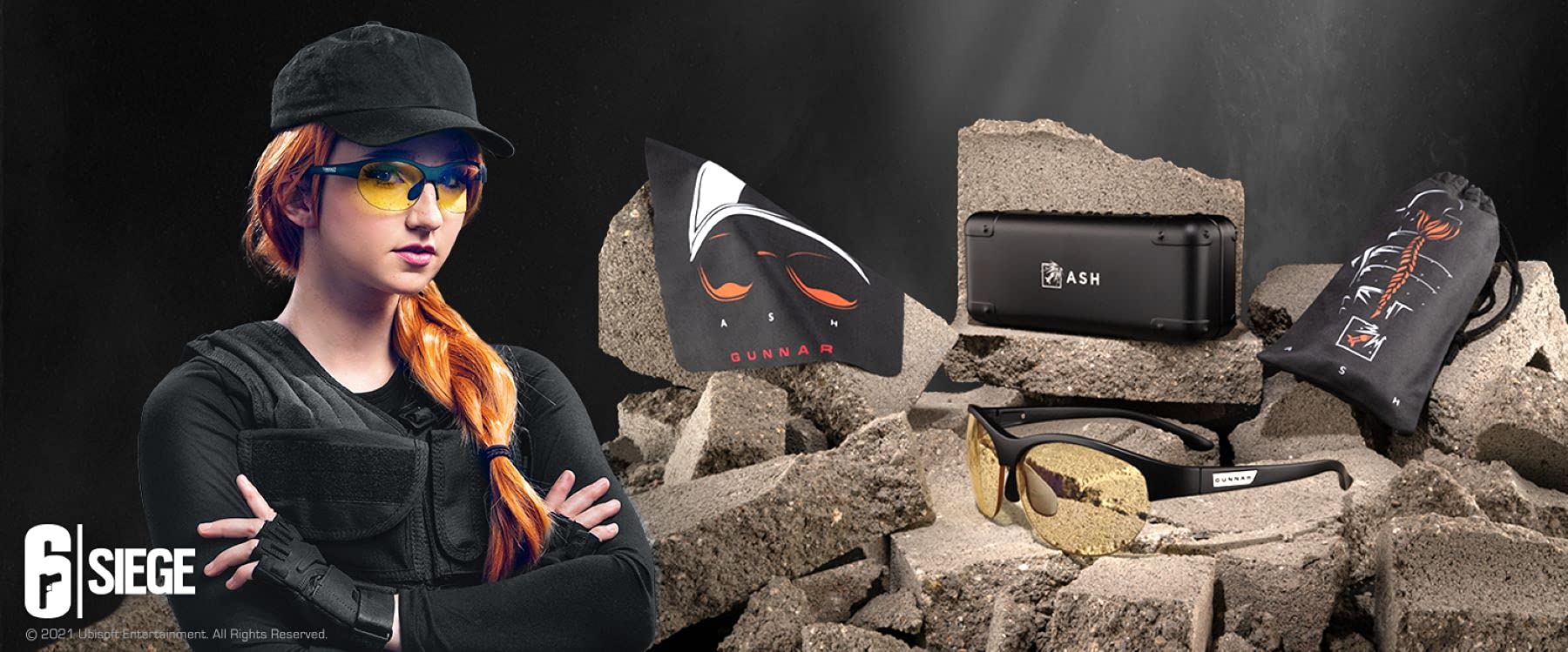 Gunnar Blaulichtfilter-Brille - 6-Siege - ASH - Onyx - Amber/Sun | Computer-/Gaming-Brille - 6-Siege ASH - Onyx - Amber/Sun Shift - 65–90 % Blaulicht- & 100 % UV-Schutz - Patentiert