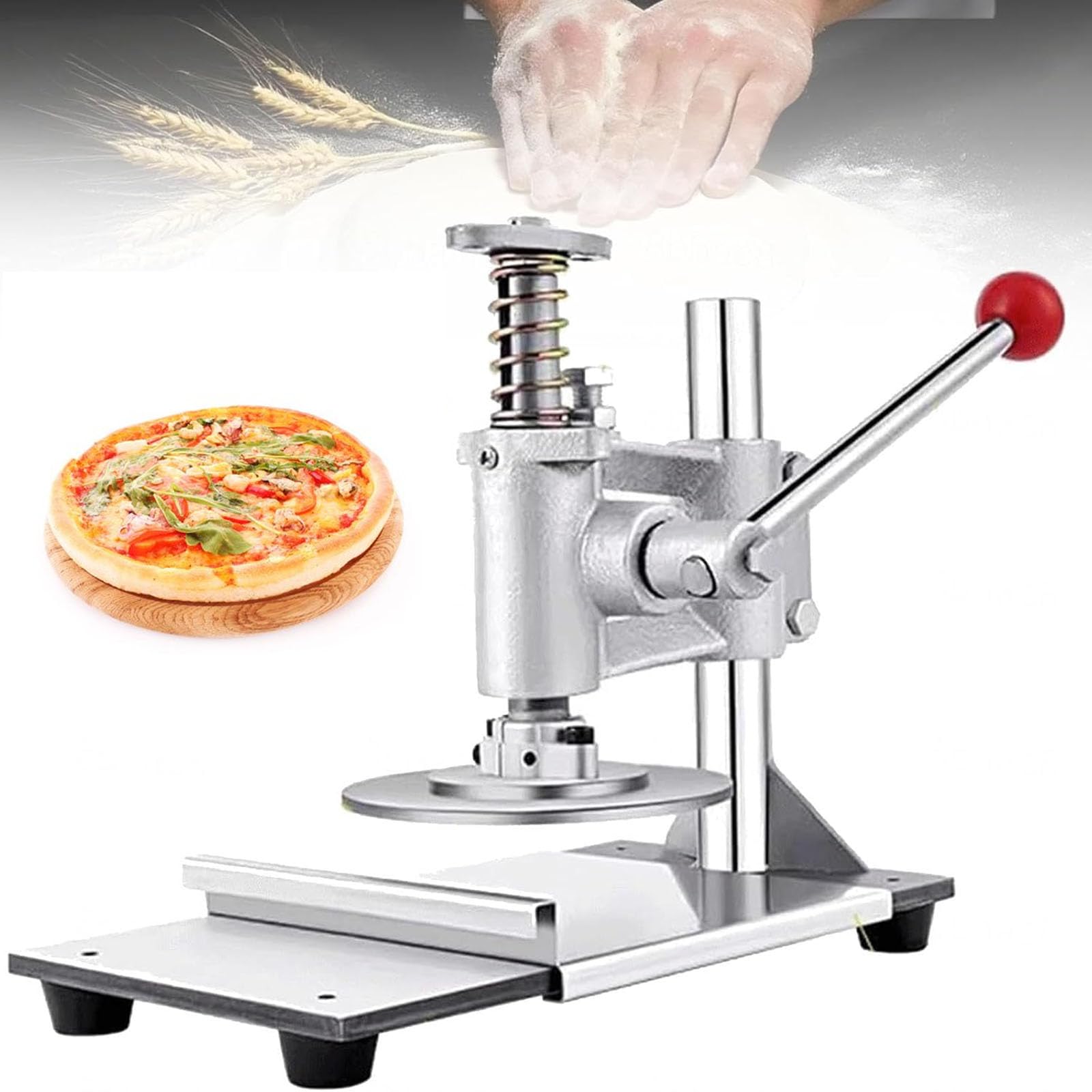 Manuelle Pizzateigpresse, Manueller Nudelroller Aus Edelstahl Mit Platte, Einstellbare Teigdicke, 180°-presswinkel Nach Unten, Durchmesser 12/14/16 cm Wählbar, Für Den 14cm