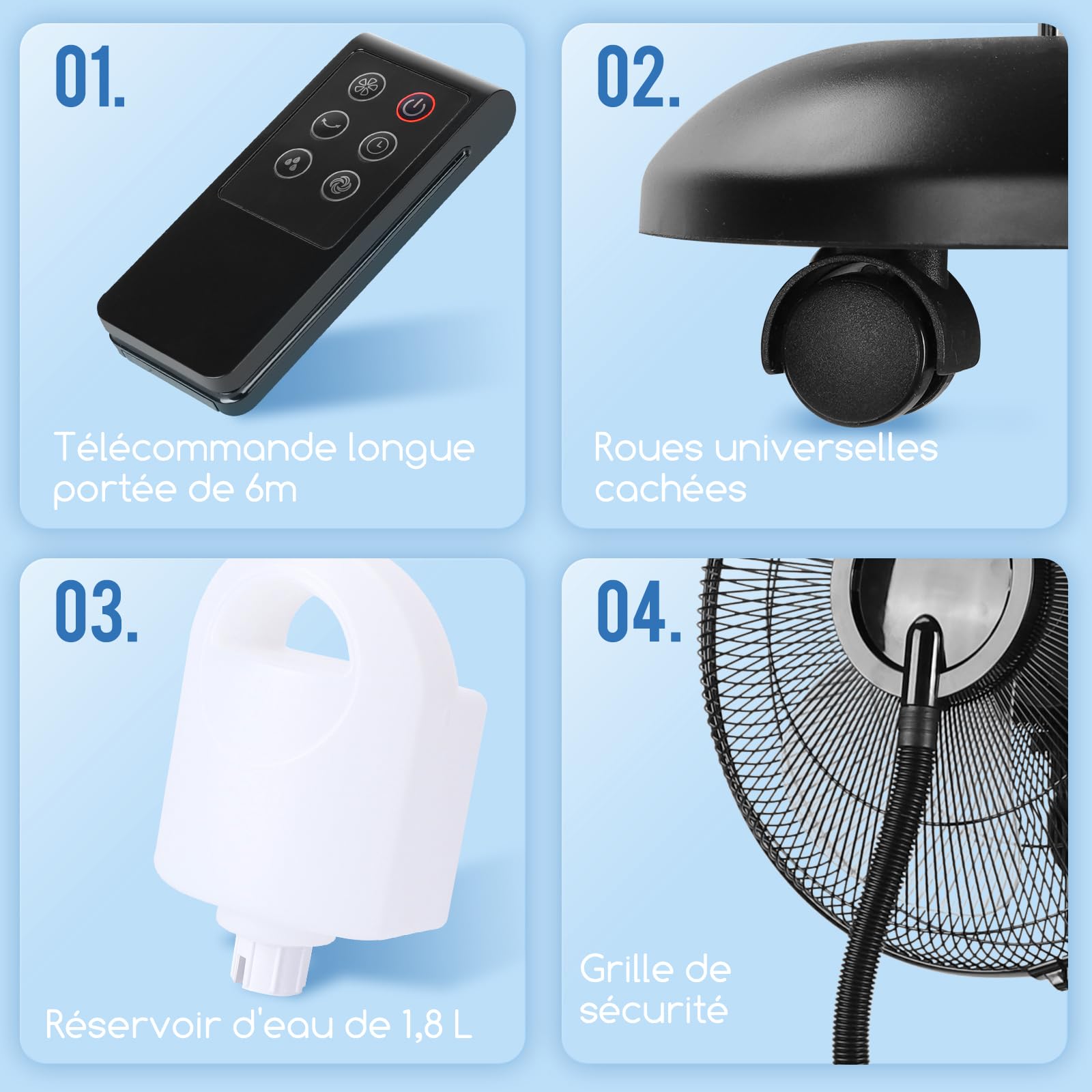Aigostar Ventilateur Brumisateur sur Pied Puissant et Silencieux, 95W, Oscillation 80°, Ioniseur & Brume Ultrasonique, Réservoir 1.8L, 3 Modes, Minuterie 8H, Télécommande, Écran LED - Forest Mist