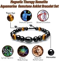 Vista 24 de Hion Paquete de 2 tobilleras de terapia de hematita para mujeres/hombres