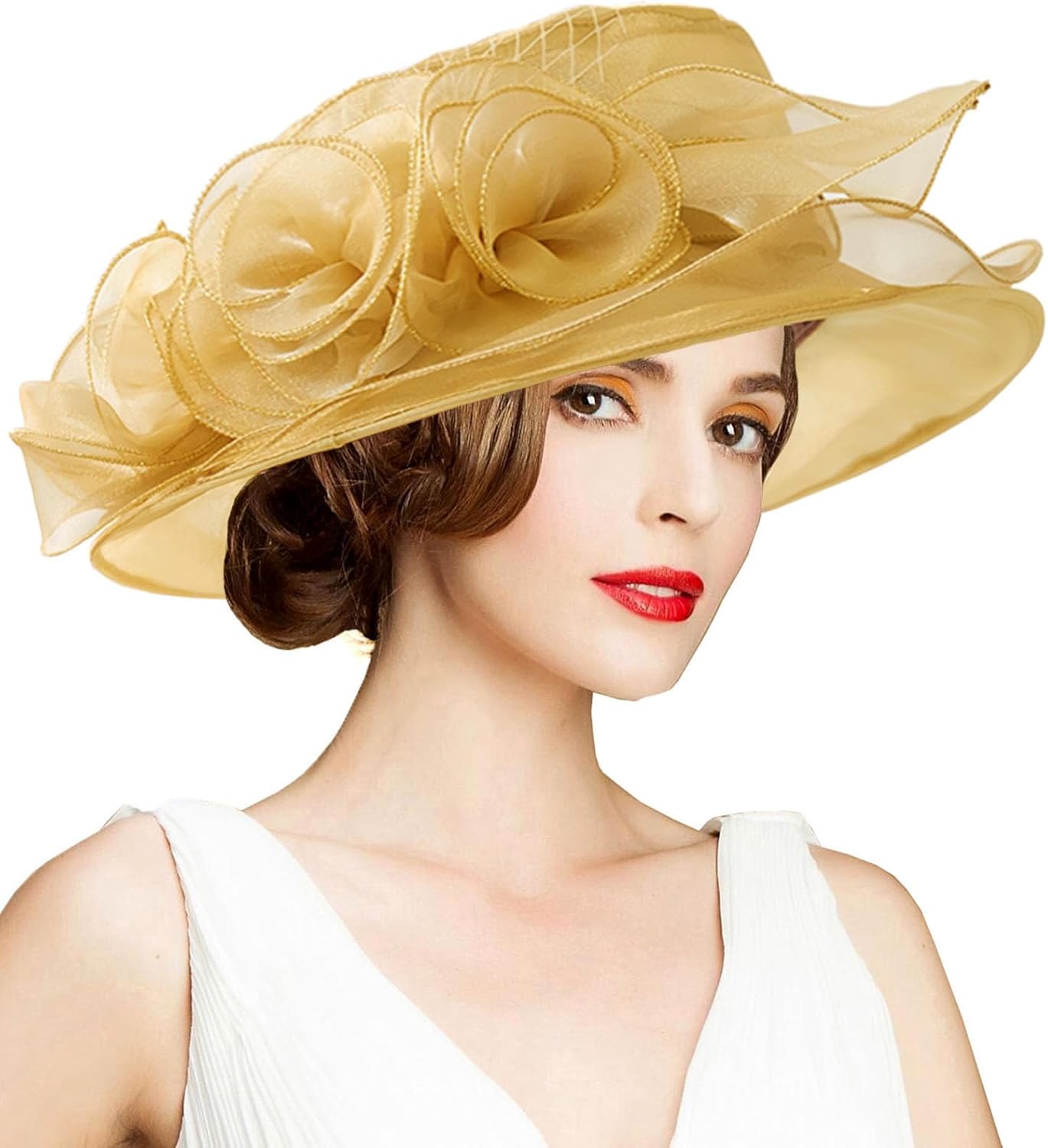 Women's Kentucky Derby Church Dress Hat Wide Brim Leaf Flower Bridal Shower Hat - Image 4