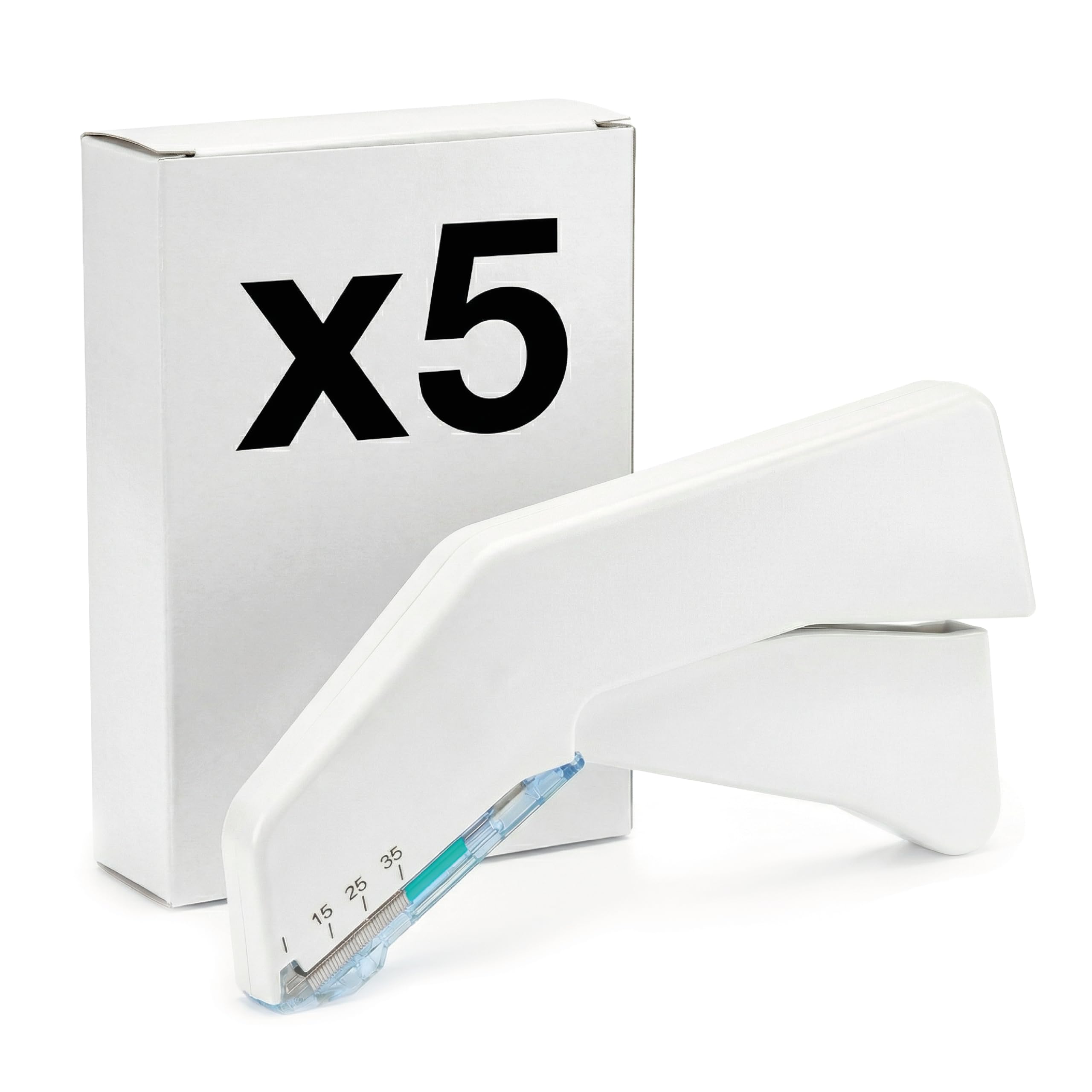 KMINA Grapadora para Sutura Cutánea (5 Unidades), 35 Grapas Estériles, Acero Inoxidable, Diseño Ergonómico, Libre de Látex, Apertura Fácil, Pack con Envases Individuales