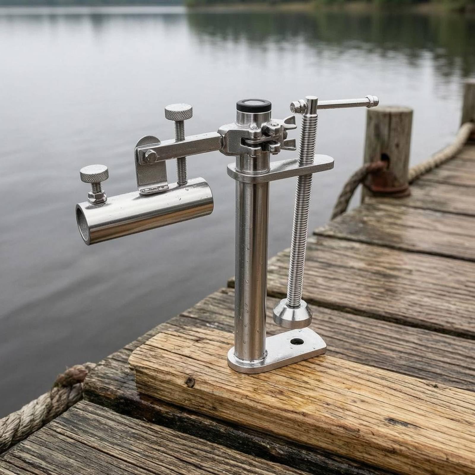 Soporte de Caña de Pescar Porta Caña de Caña Abrazadera de Suelo con Tornillo de Apriete y Placa Metálica Metal Resistente de Acero Inoxidable