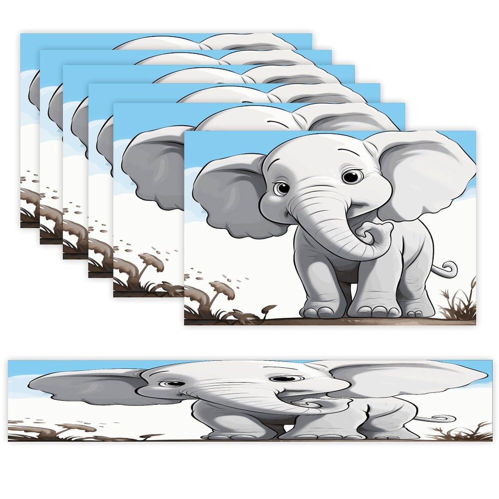 White Elephant Table Runner and Placemats Set of 6 Wipe Clean Heat Resistant Table Mat with Table Runner Decorations Flax Linen Place Mat Set for Home Kitchen Party Supplies