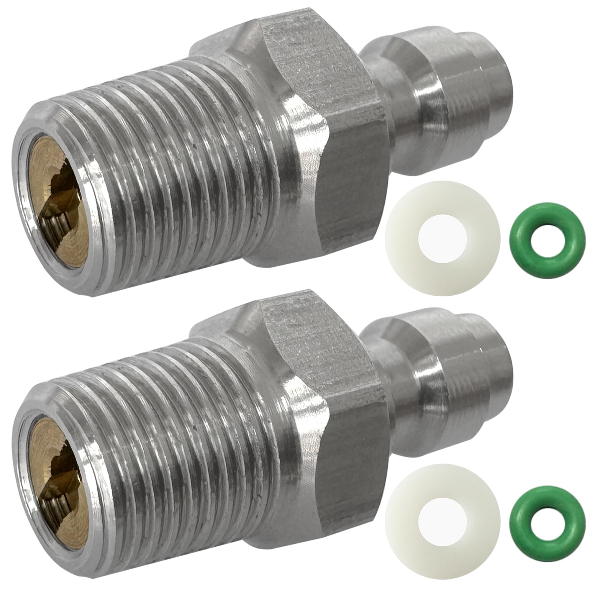 2PCS 8mm Quick-Disconnect Plug Adapter, Stainless Steel 1/8" NPT Male Thread PCP Paintball Charging Fittings with Sealing O-Ring