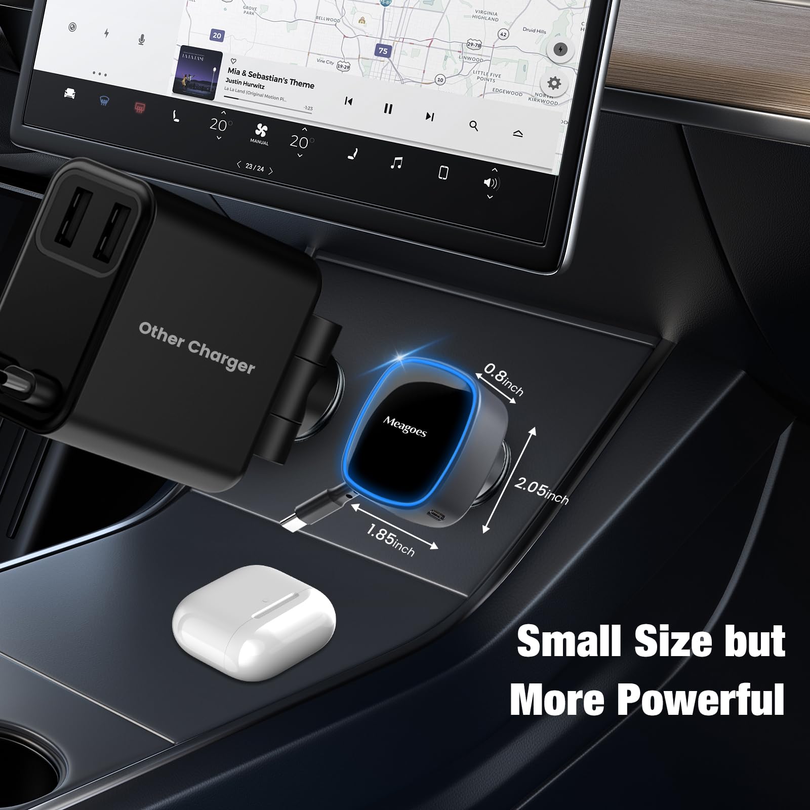 Cargador de coche retráctil USB C, adaptador de coche súper rápido de 90 W para iPhone 17 Pro Max/Air/16/iPad/Galaxy S26, accesorios USB C para teléfono Android, adaptador dual de 45 W PPS para