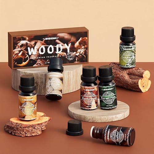 Miniatura 7 de ARVIDSSON - Juego de aceites esenciales Woodsy para hacer velas, sándalo, cuero, madera de teca, incienso, madera de cedro, pino, difusor de aceite
