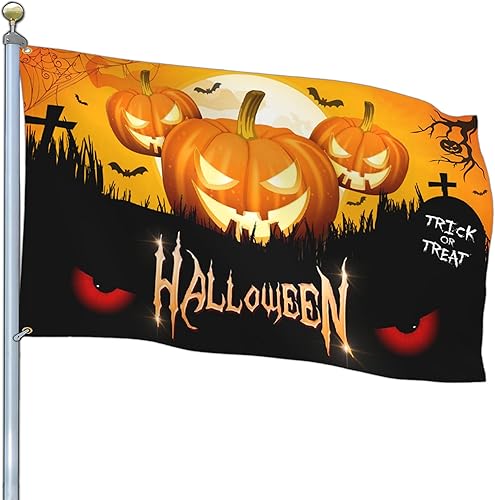 Bandera de Halloween de 3 x 5 para exteriores, bandera de calabaza de Halloween de doble cara para interiores y exteriores, decoración de Halloween, disponible en Yaxa Peru