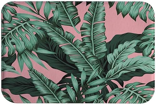Alfombras de baño suaves con hojas de plátano exóticas y hojas de palma, color rosa, antideslizantes, cubierta lavable, alfombra absorbente,