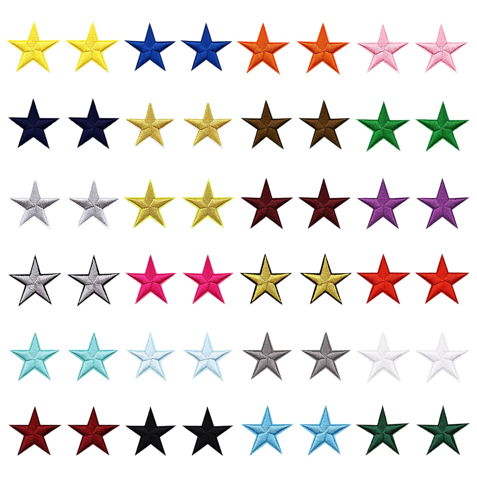 48 Pcs 4.5cm Star Iron on Patches for Clothing, Embroidered Appliques in 24 Assorted Colors, Sew on Patches for Jeans Jackets Backpacks Hats, DIY Repair Decoration Kit