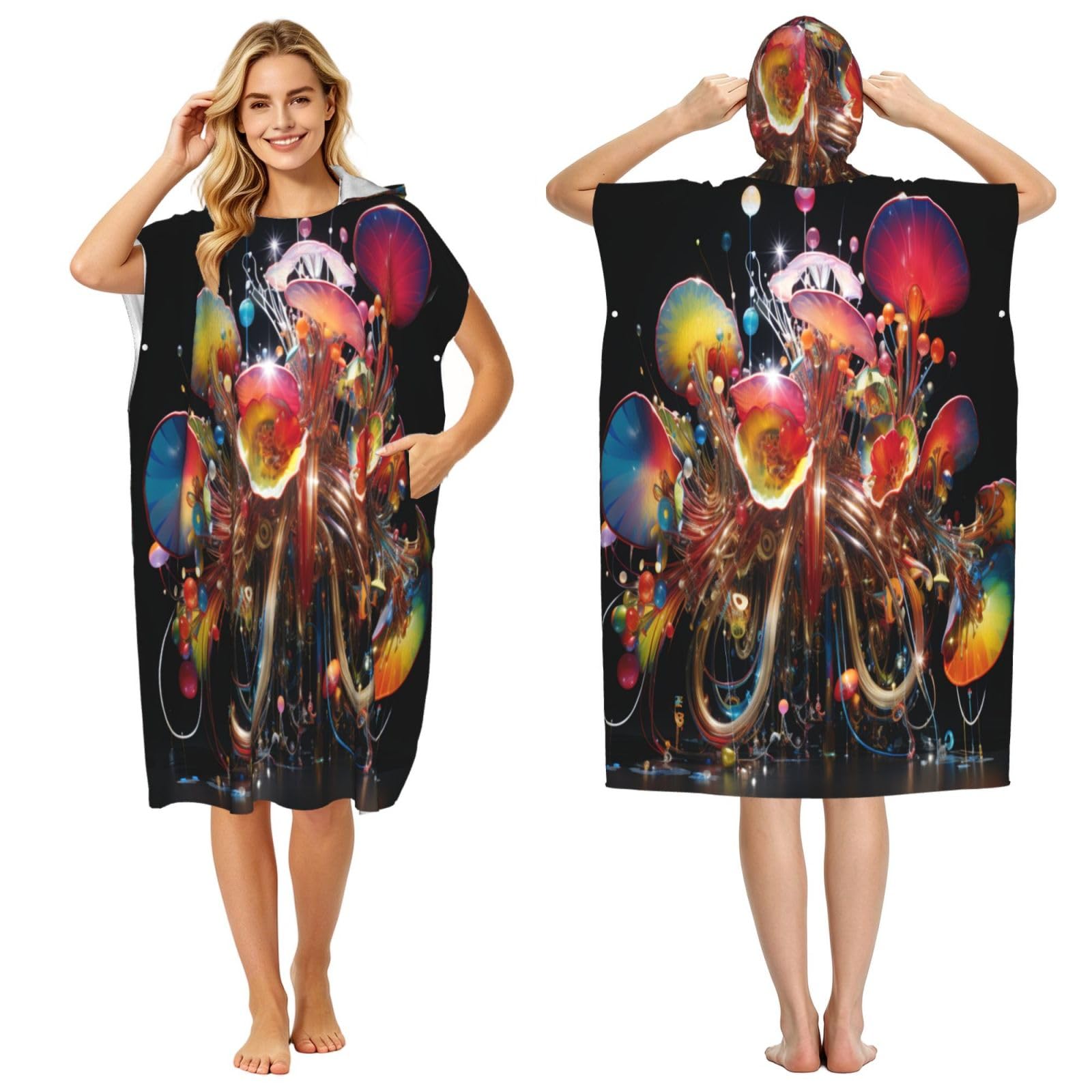 DTHKJNLSF Abstract Trumpet Flower Adult Hooded Beach Poncho Towel