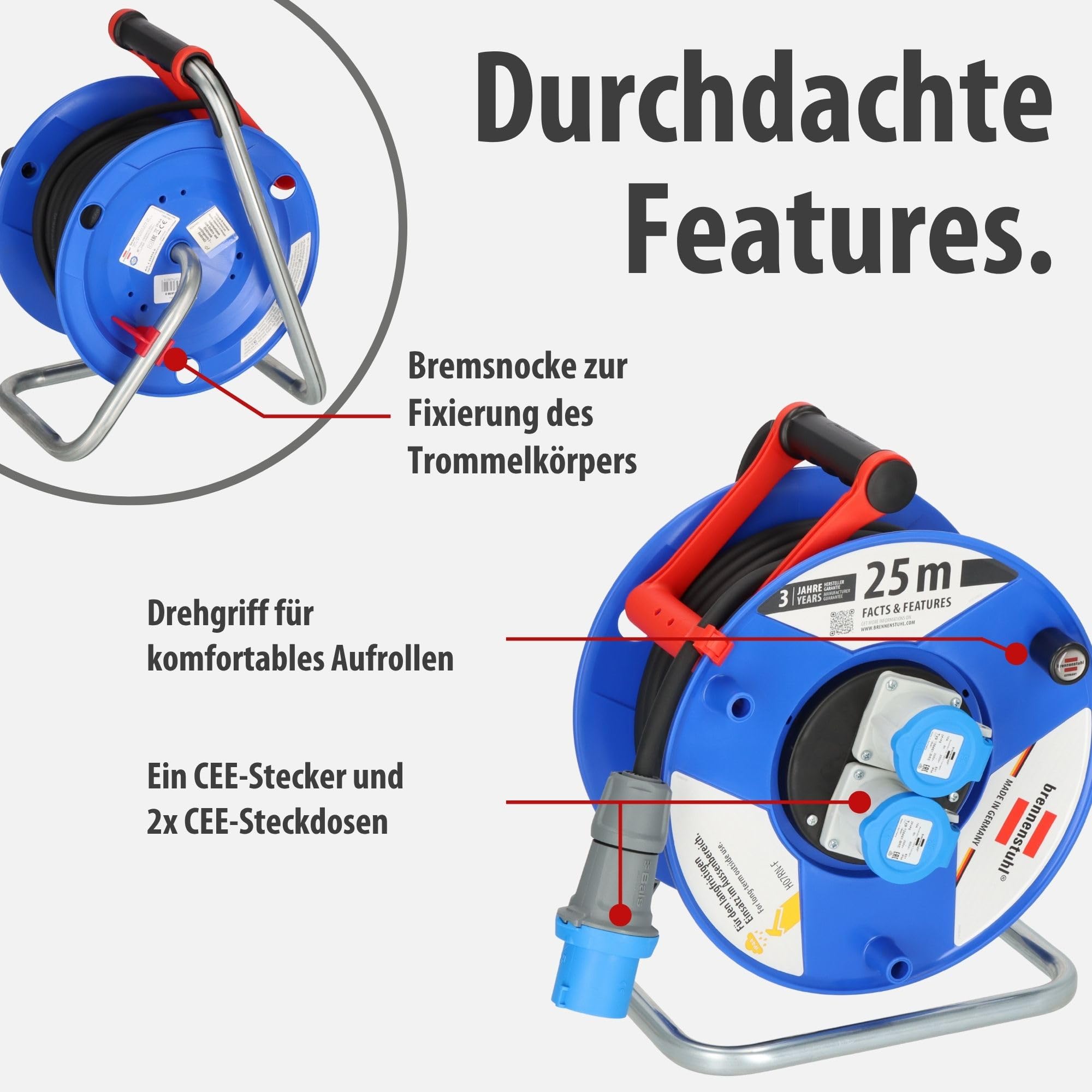 Brennenstuhl Garant CEE 2 IP44 Industrie-/Baustellen-Kabeltrommel 25m