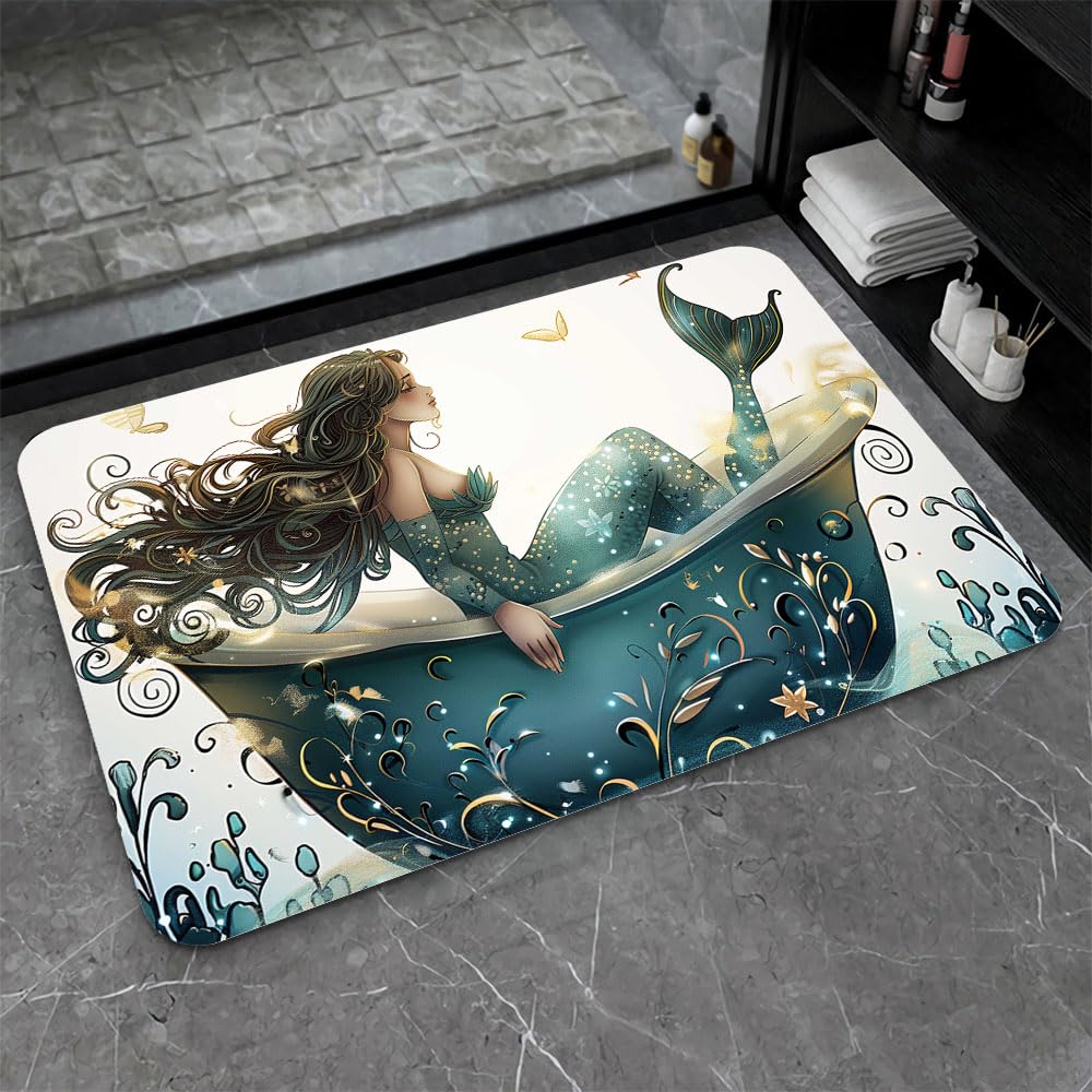 ZHUZHISHAN Bath Mat-Bathroom Rug，Bathtub Mermaid-Absorbent Non Slip Quick Dry Stain Resistant Easy to Clean Care Shower Rug for Bathtub Shower Room 16