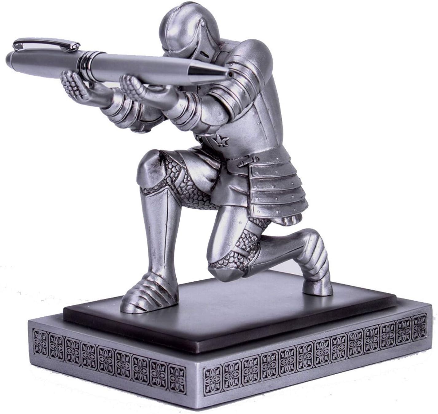 Resin Soldier Executive Pen Holder Desk Organizer Cool Pen Stand Home Decor Resin Pencil Holder with a Pen for Men as Gift (Silver)