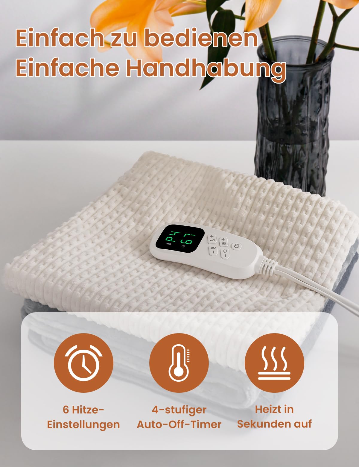 Heizkissen mit Abschaltautomatik, Abnehmbarer und Waschbarer Bezug Elektrische Wärmekissen Extra weiches Flanell für Rücken Nacken Schulter Bauch