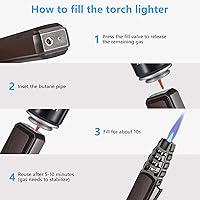 Vista 5 de Butane Torch Lighter, Refillable Kitchen Cooking Torch Windproof Adjustable Flame Solar Beam Torch HARYGATE Blow Torch with Safety Lock for Baking