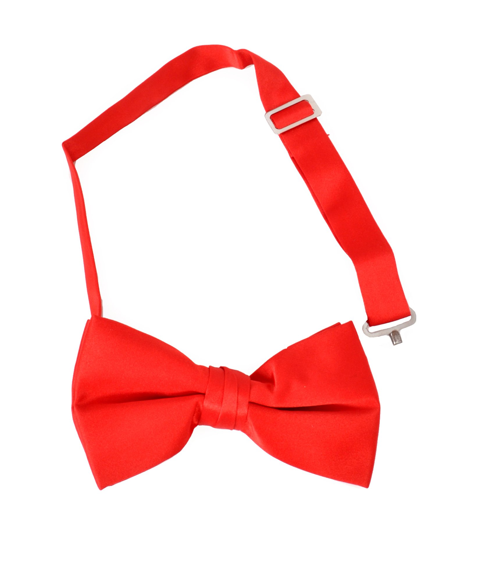 BG Poly Satin Solid Banded Bow Ties in Solid Colors for Boys, Classic and Formal Style - Red