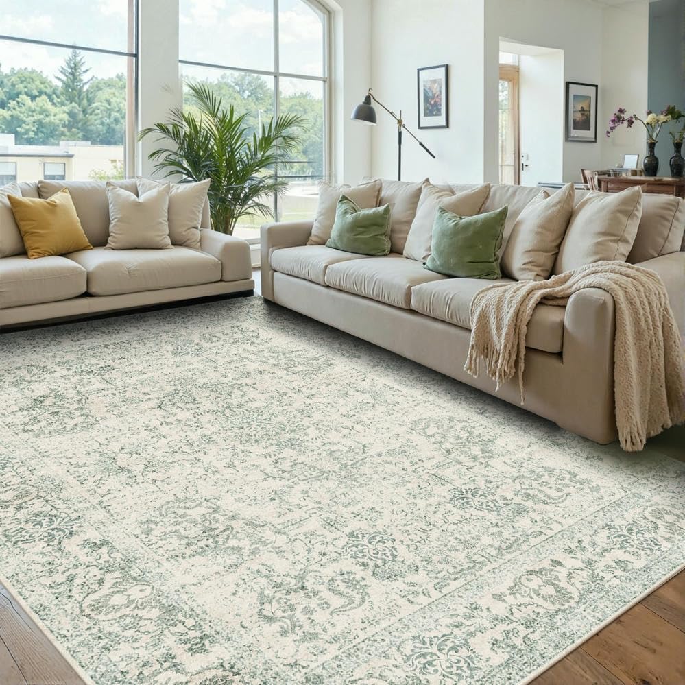 Rugxara 6x9 Washable Area Rug for Living Room, Vintage Large Boho Rugs for Office, Dining Room, Kids Room, Farmhouse, Durable Low Pile Non Slip Carpet