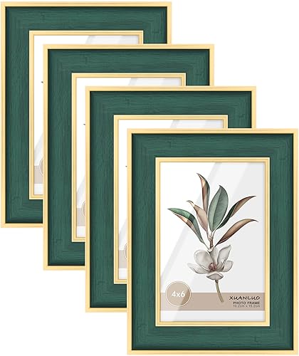 Miniatura 8 de XUANLUO Paquete de 4 portarretratos rústicos de 5 x 7 pulgadas con grano de madera azul envejecido, imágenes de 4 x 6 pulgadas con paspartú o 5 x 7