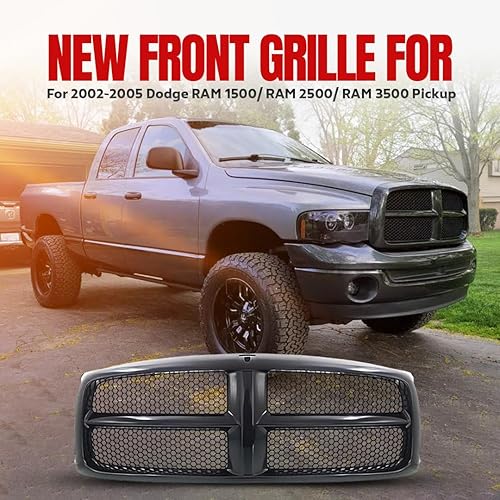 Miniatura 2 de FITRITE Auto Parts - Rejilla para Dodge RAM 1500 y 99-02 RAM 2500/RAM 3500 1999-2001, 1 pieza de pintura de construcción a juego, color negro
