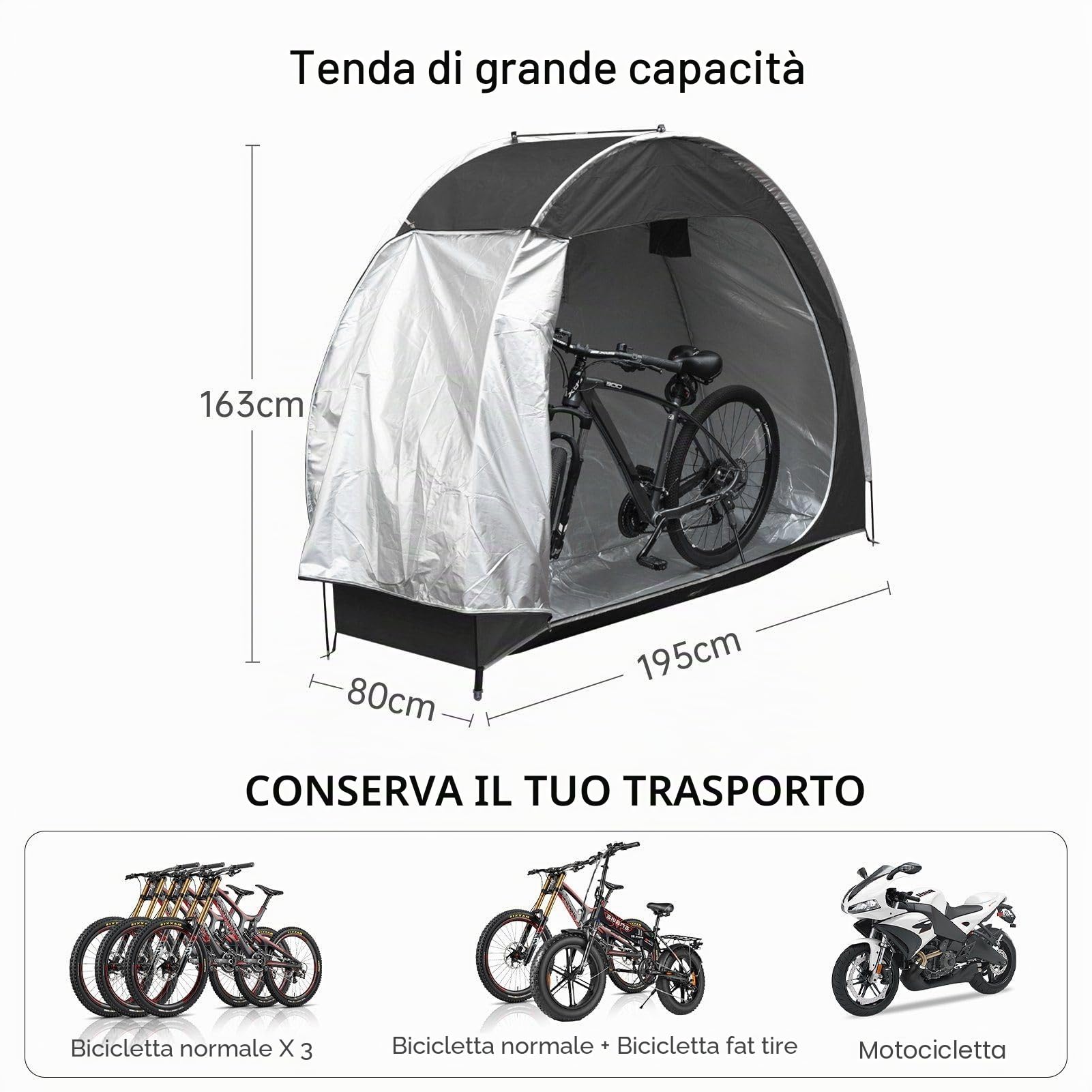 Tenda per Biciclette Attrezzi, Capannone Portatile, Garage Copertura per Biciclette, Tenda da Campeggio a Cupola, Tessuto Oxford 210D, per Biciclette, Moto, Attrezzi da Giardino e Tosaerba