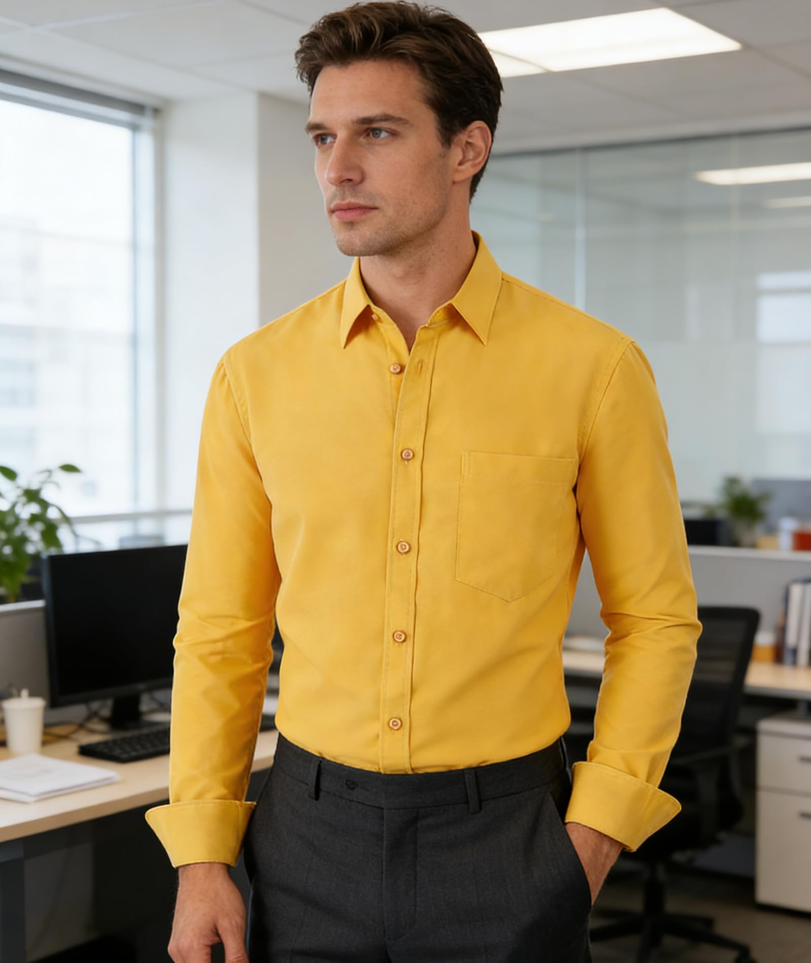 Camisas de vestir para hombre, de manga larga, casual, con botones, con bolsillo — view 14