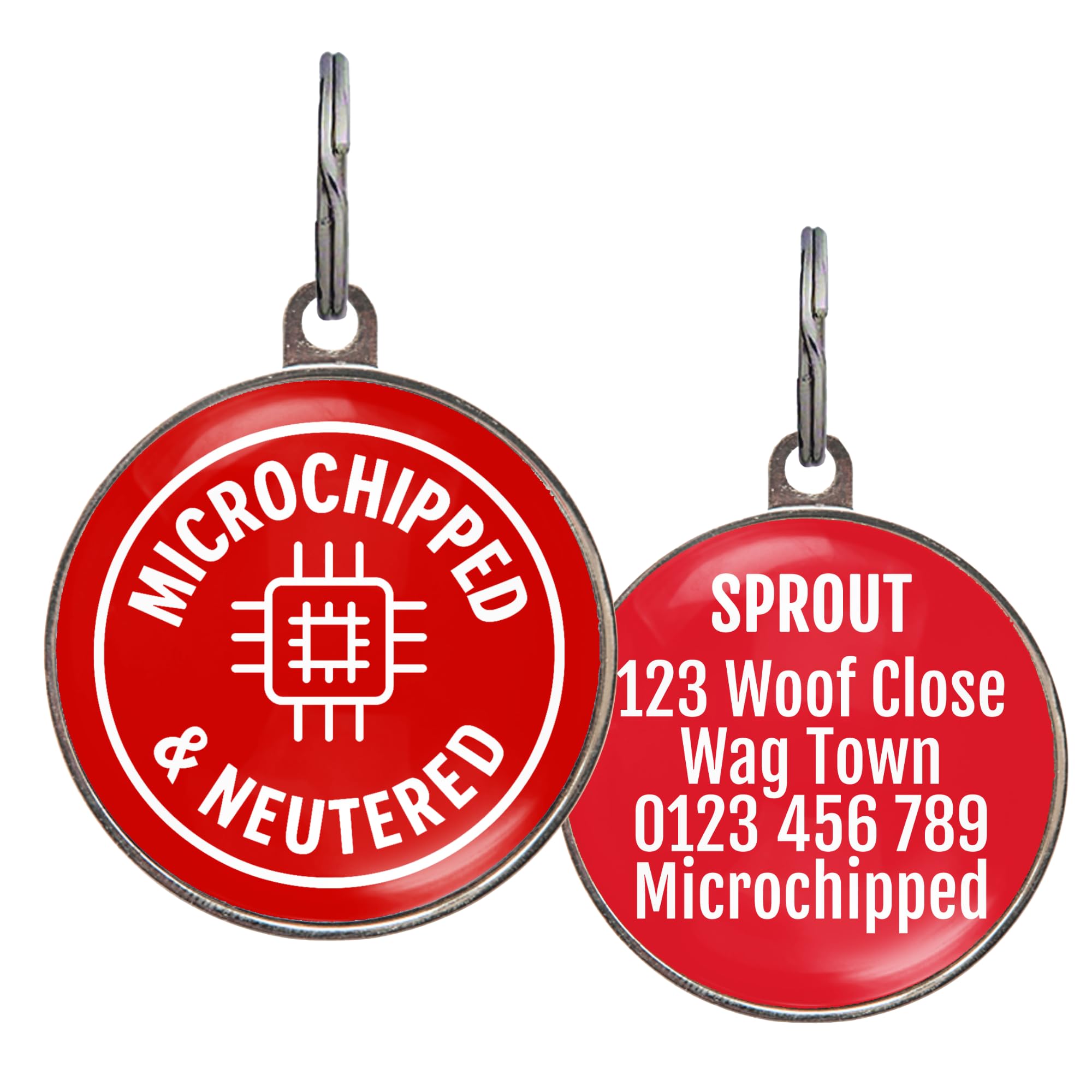 Microchipped Dog Tag – Microchipped & Neutered Design – Customised, 6 Colour Options, 2 Sizes – Waterproof, Double-Sided Metal Pet ID Tag for Dogs & Cats – Lightweight & UK Made