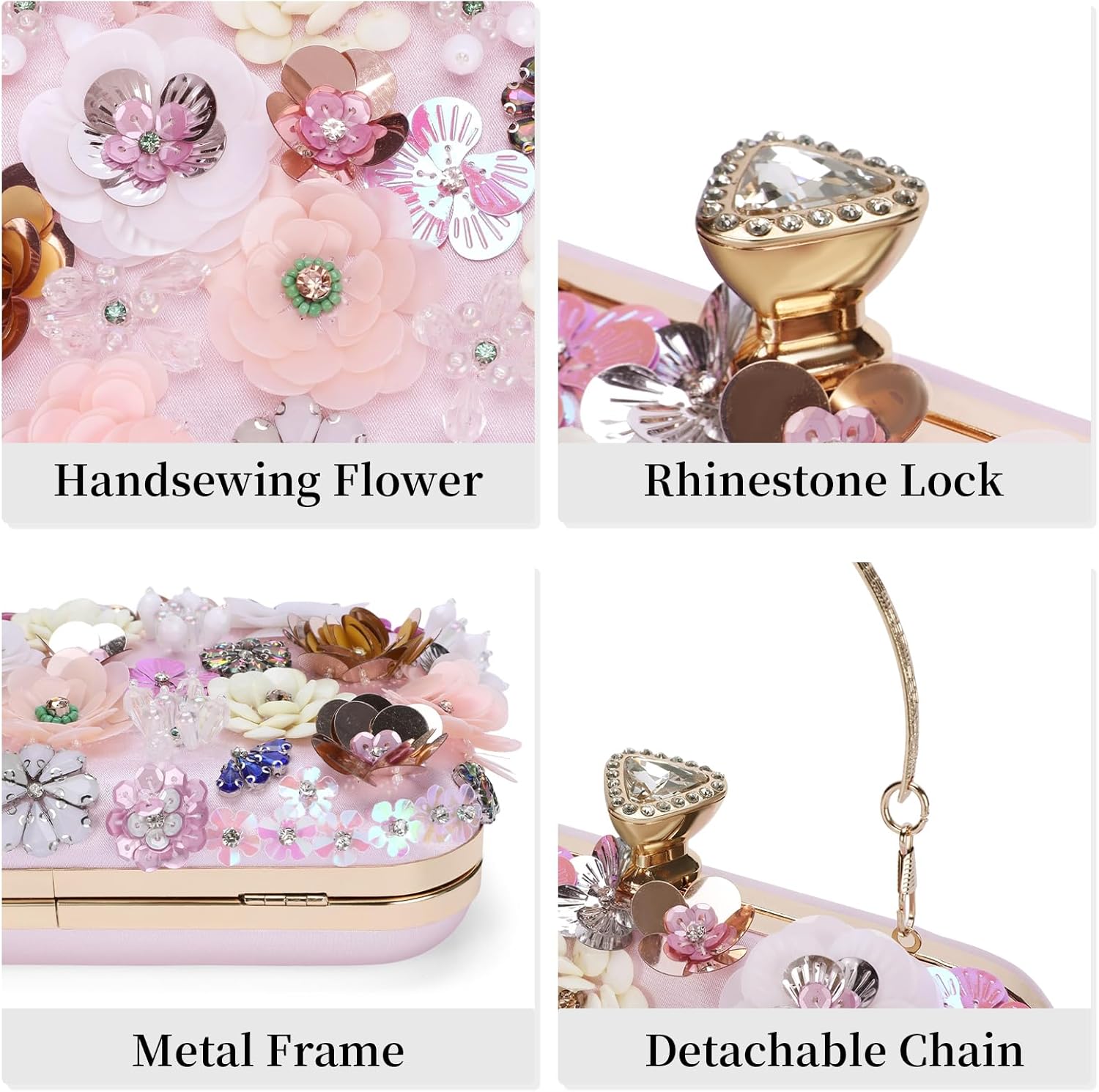 Floral Evening Handbag for Women Colorful Bride Wedding Clutch Bag Stylish Chain Strap Shoulder Bag with Handle - Image 5