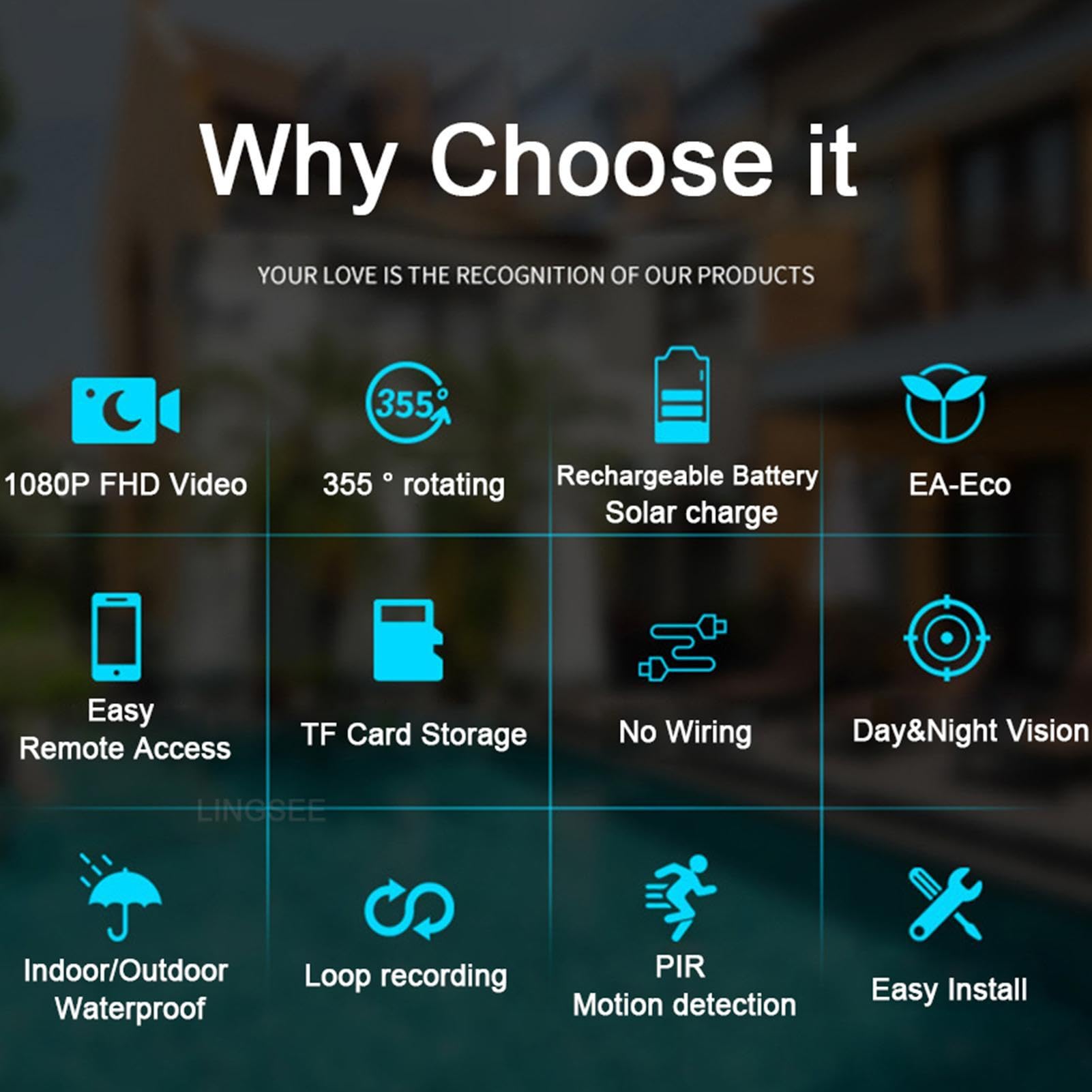 Cámara WiFi Solar, cámara de Seguridad Solar - Cámara de detección de Movimiento al Aire Libre WiFi 1080p - Pir Alarm 3 Millones de píxeles Audio de 2 vías Monitor de Garaje | Soporte de monitor de visión nocturna de 3 millones de píxeles a todo color Alm