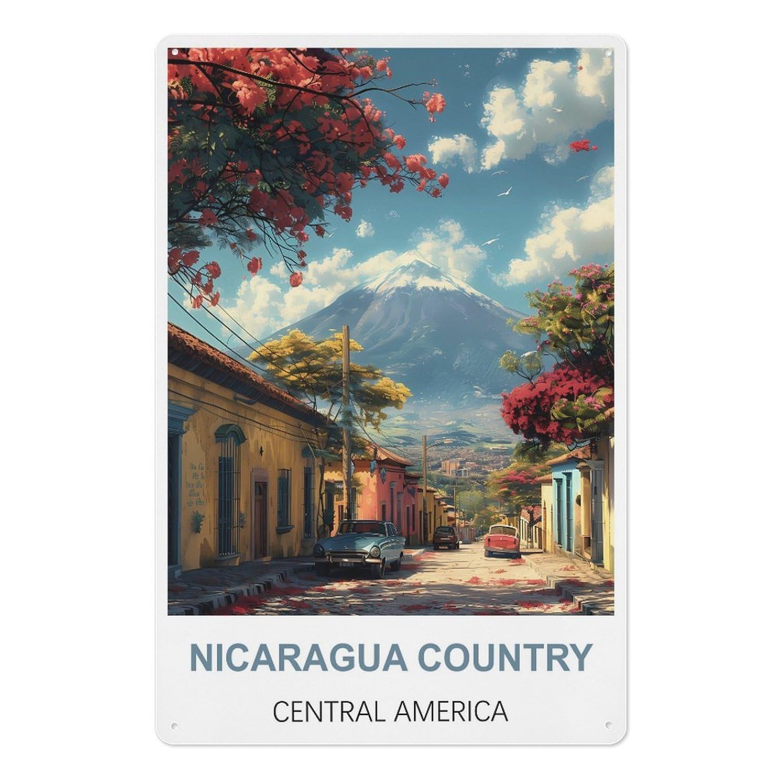 Nicaragua Country Central America Retro Design Tin Paintings Vintage Tin Sign 08x12inch(20x30cm) Wall Art for Home Office Bedroom Living Room Cafes Wall Decor