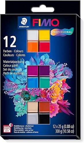 STAEDTLER FIMO - Arcilla polimérica profesional para horno, 12 colores, bloques de 0.88 onzas, arcilla para modelar joyas, esculturas y arte