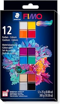 STAEDTLER 8043 C12-1 FIMO Professional Oven-Hardening Polymer Modelling Clay - Assorted Colours Pack of 12 x 25g Blocks, Basic-farben