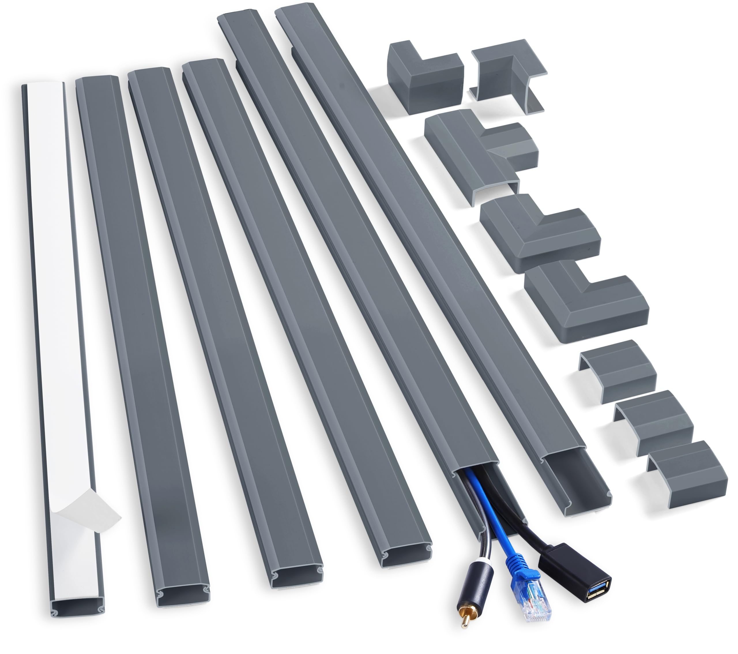 ZhiYo Cord Cover Wall Kit, 94.5in Cord Hider Wall Mounted TV, Self-Adhesive Wire Covers for Cords, Paintable Wire Hiders Cable Raceway Kit, Cable Concealer, 6 x L15.75in W1 H0.5in, Grey