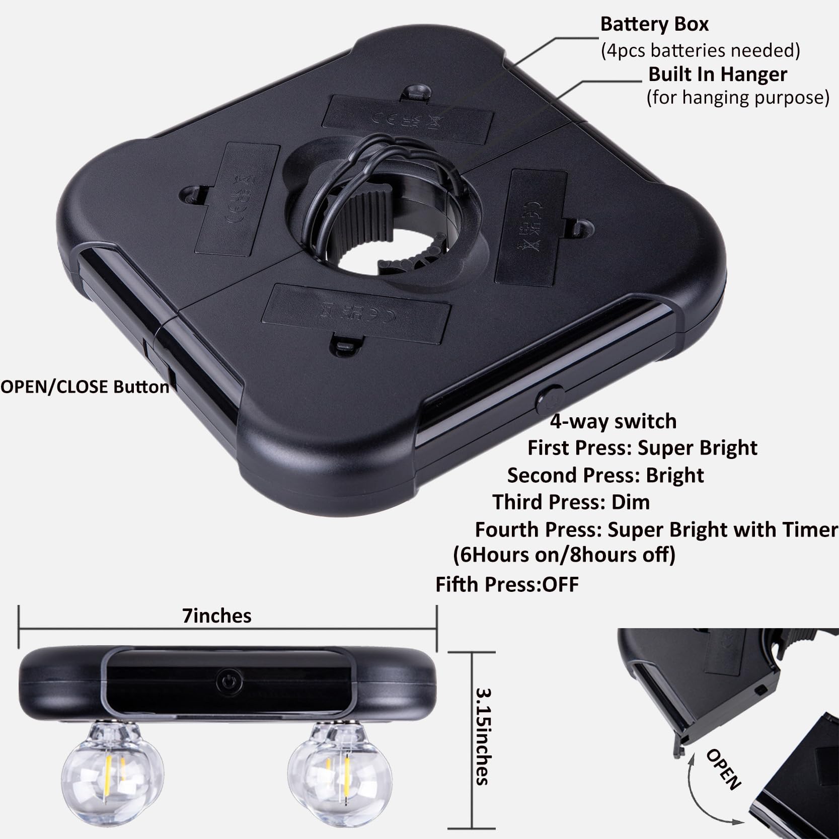 Luce a LED per ombrellone da patio a batteria con lampadine G40, 3 luci per ombrellone senza fili per cortile, tende da campeggio, barbecue o uso interno