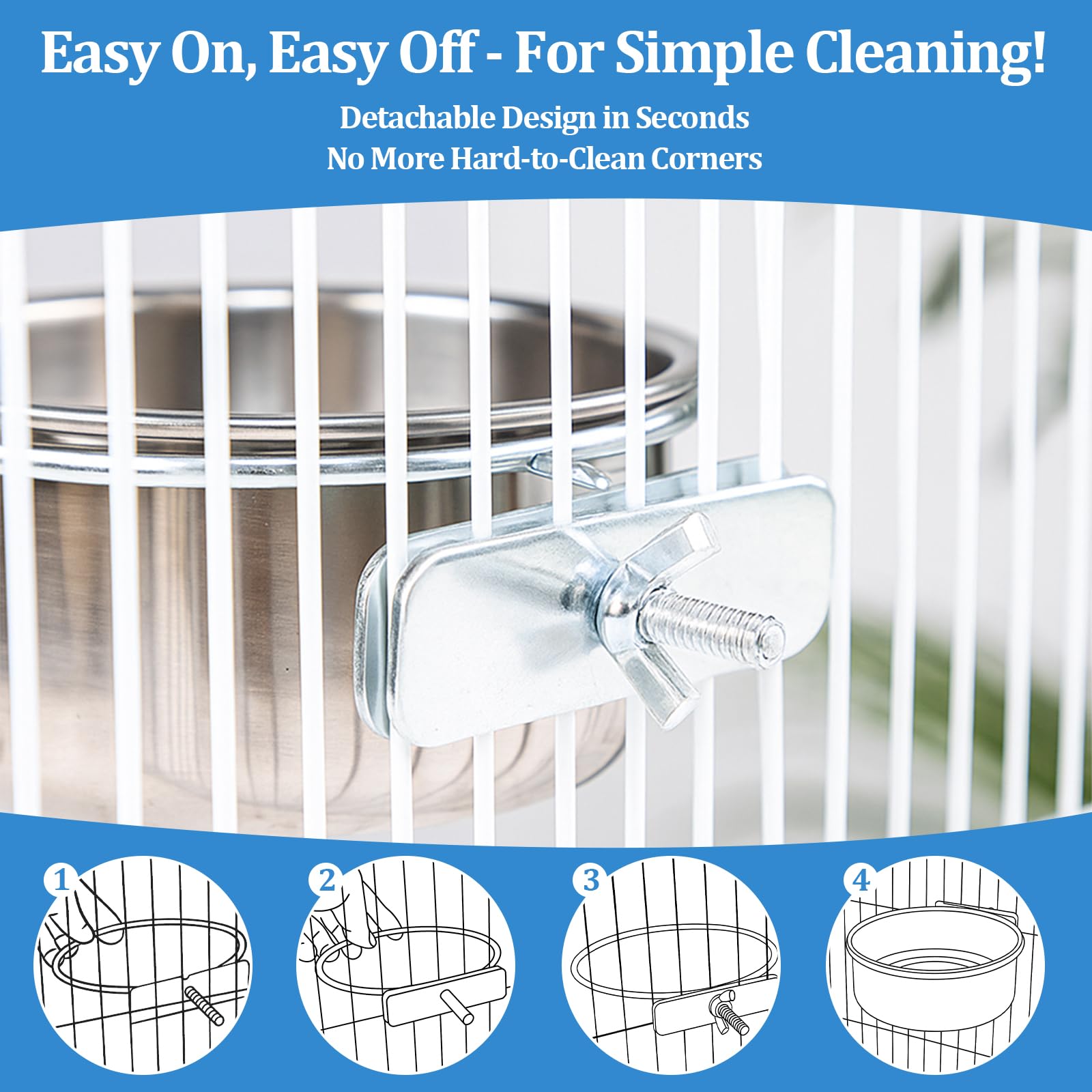 2 Pack Stainless Steel Bird Food Bowl Small Bird Feeding Dish Cups for Cage Parrot Food Bowl Cage with Clamp Holder for Parrots, Cockatiels, Small Animals (S+M) - image 6