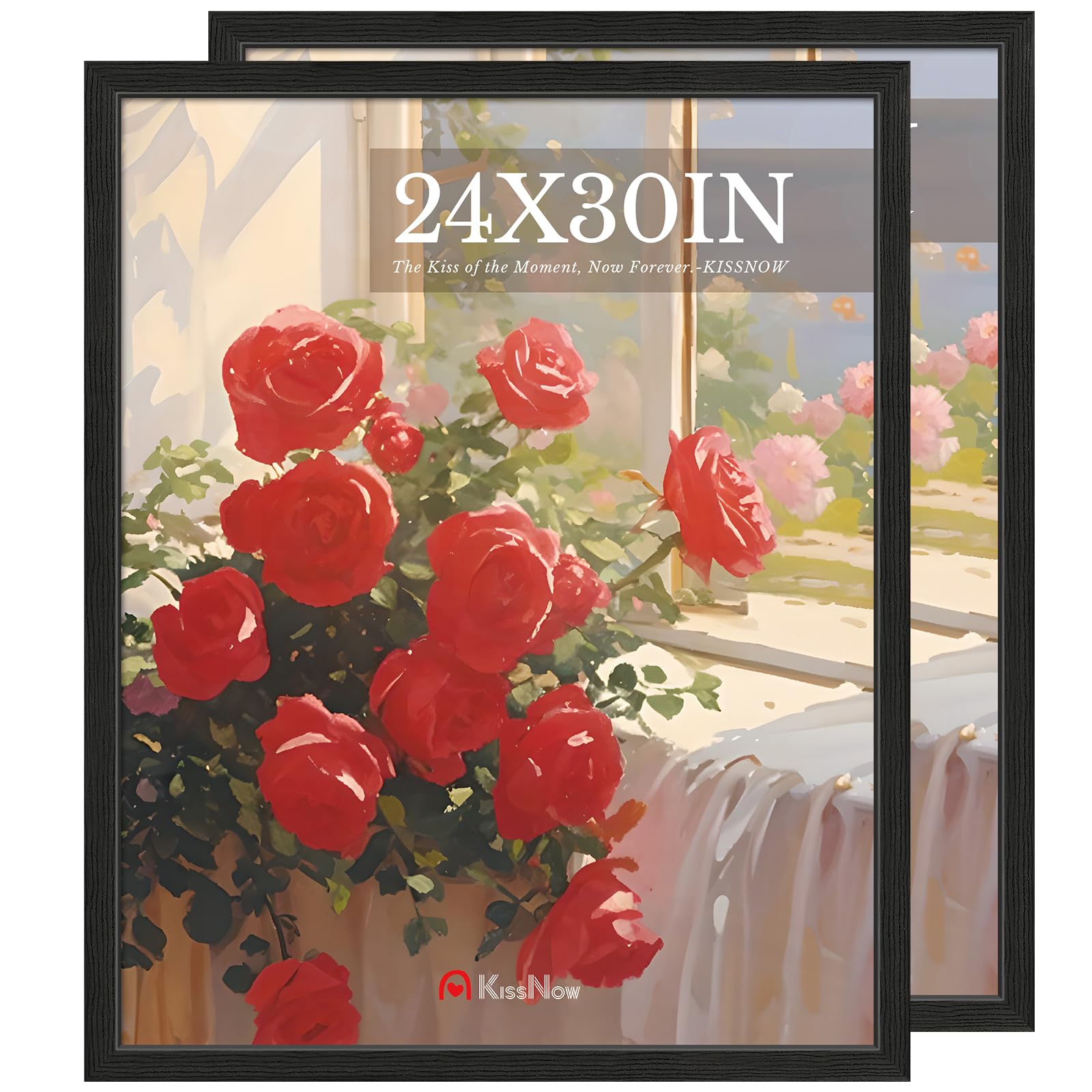 24x30 Poster Frame 2 Pack, Black Solid Wood, Wall Gallery Picture Frame
