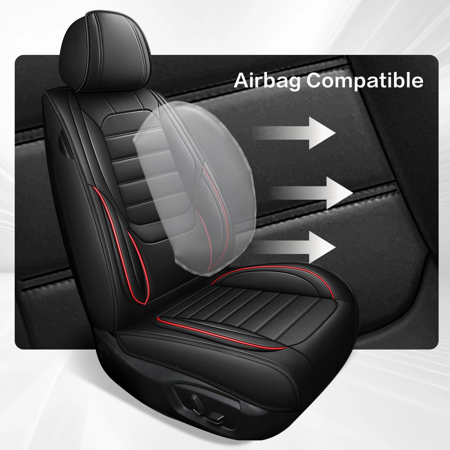 Leather Car Seat Covers for Chevrolet Chevy Camaro 2010-2024, Full Set Luxury Comfort Waterproof Breathable Airbag Compatible Car 5 Seat Protector, Soft Interior Seats Cover for Cars (Black+Red)