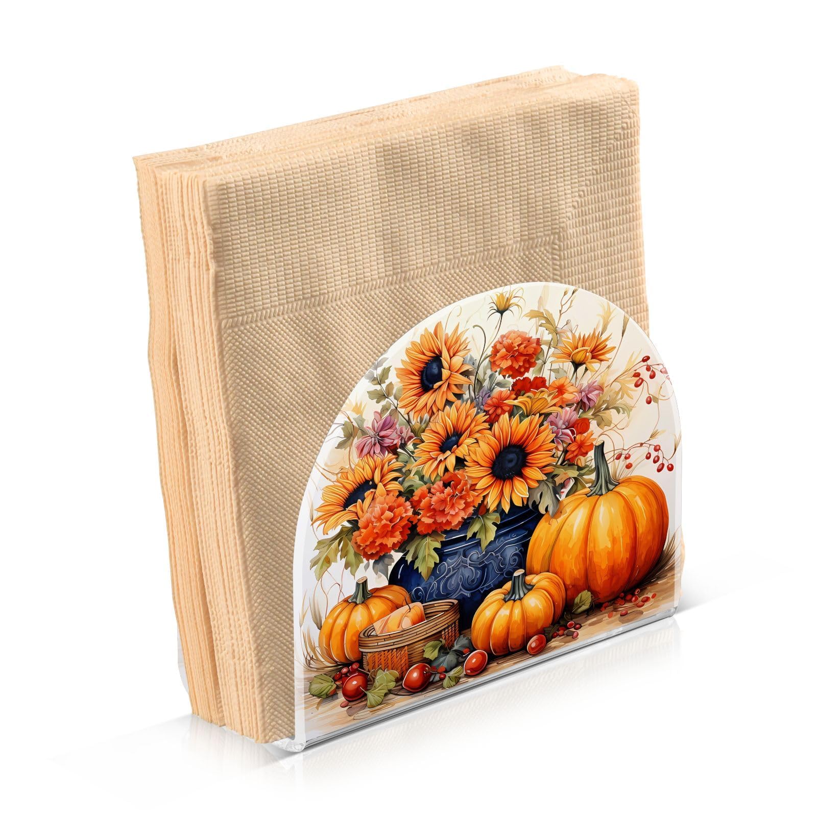 Napkin Holder Sunflower Pumpkin Crystal Clear Acrylic Napkin Holders, Paper Napkin Holder Dining Table Dispenser for Kitchen Restaurant Home Decor Bar