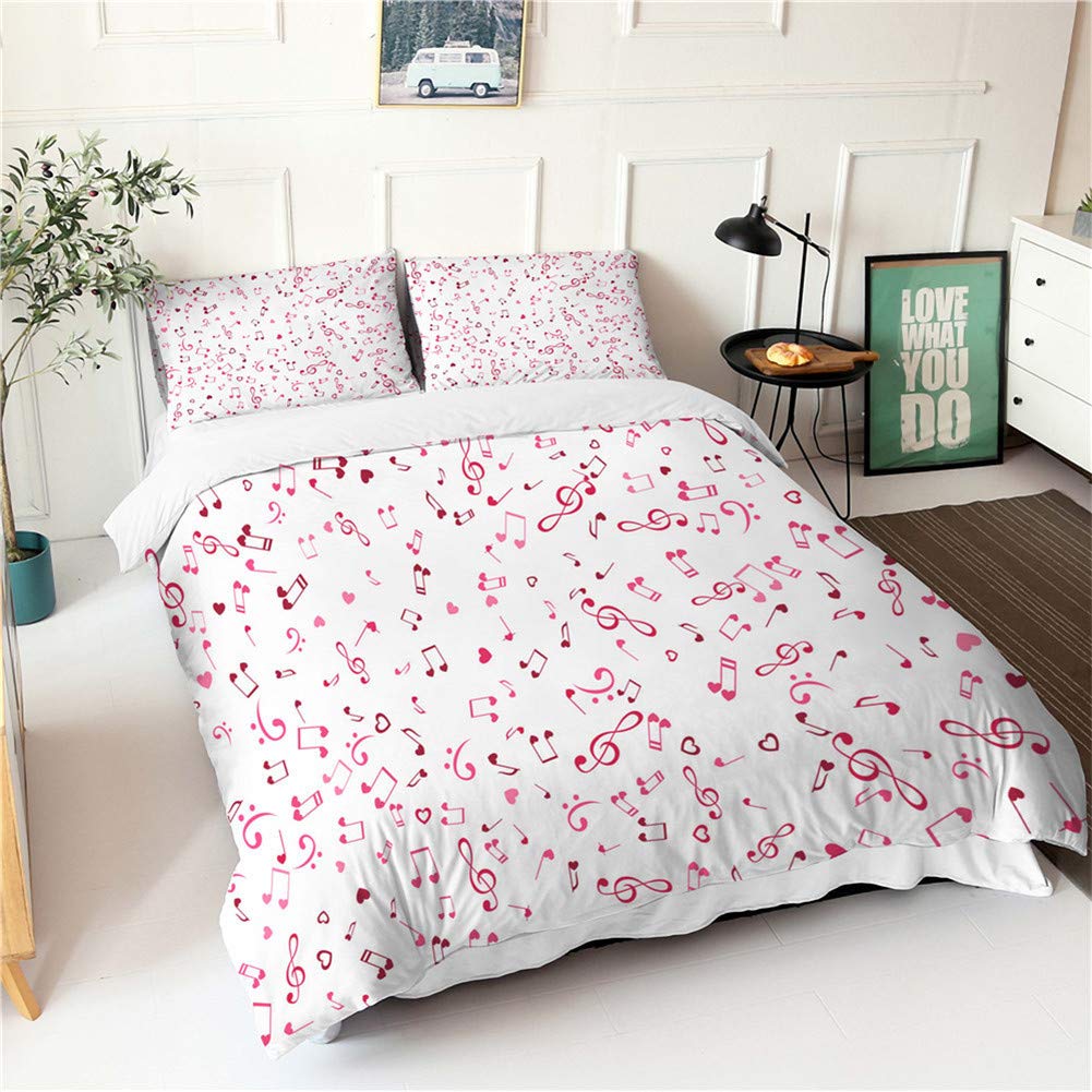 Housse de Couette Imprimé 3D Note Musicale Rose Parure de Lit 220x240cm en Microfibre Chickw1