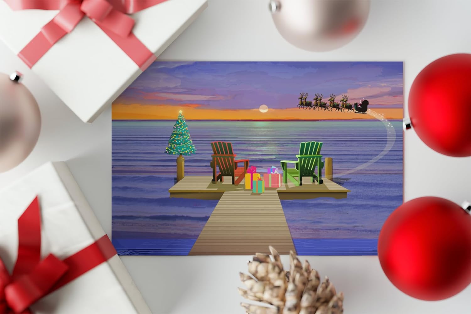 Stonehouse Collection | Custom Lakeside Christmas Card | Personalized Boating Dock Christmas Greeting Card | Boating Holiday Cards | 24 cards and 25 Envelopes (Personalized)
