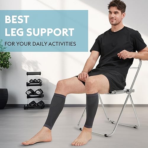 Miniatura 6 de KEKING Mangas de compresión de pantorrilla para hombres y mujeres, 1 par, calcetines de compresión de pierna de 20 a 1.181in de Hg, soporte para