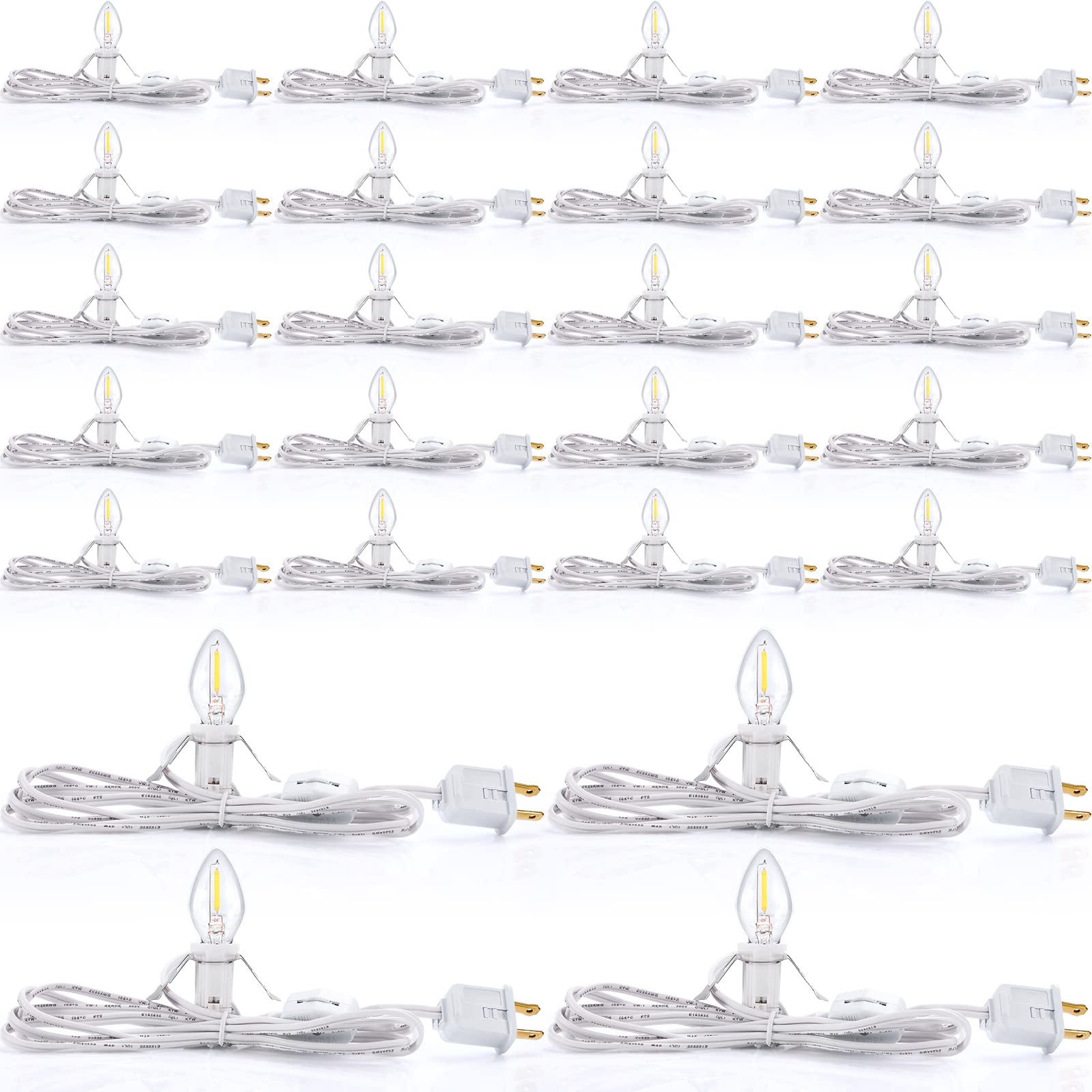 Coume 24 Packs Accessory Cord with LED Light Bulb, 6 Ft Warm Light Accessory Cord Kit (White)