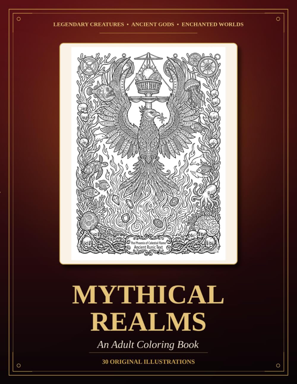 Mythical Realms An Adult Coloring Book: Legendary Creatures, Ancient Gods & Enchanted Worlds - 30 Original Fantasy Illustrations for Stress Relief and Relaxati