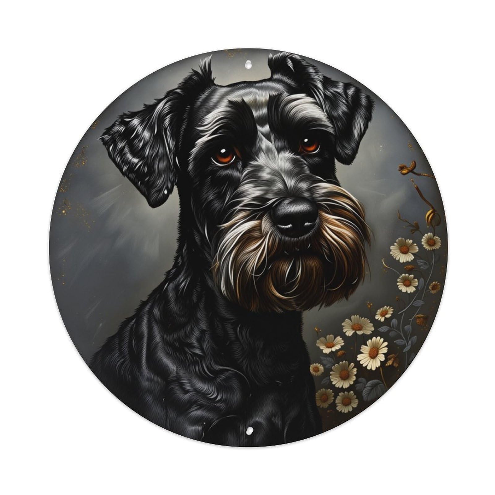 Dog Portrait With Flowers Round Tin Sign Retro Metal Sign for Cafe Bar Pub Home Game Room Gym Club Wall Decoration Vintage Metal Poster 8x8 Inch