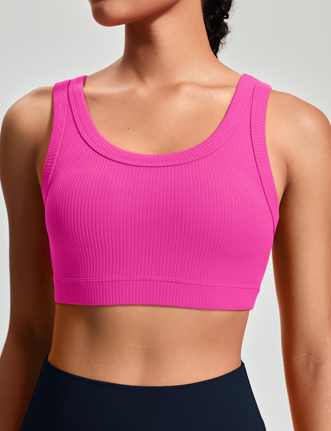HeyNuts Ribbed Sports Bras for Women, U Back Wireless Medium Impact Workout Yoga Tops Padded with Built in Bras A-D Cups