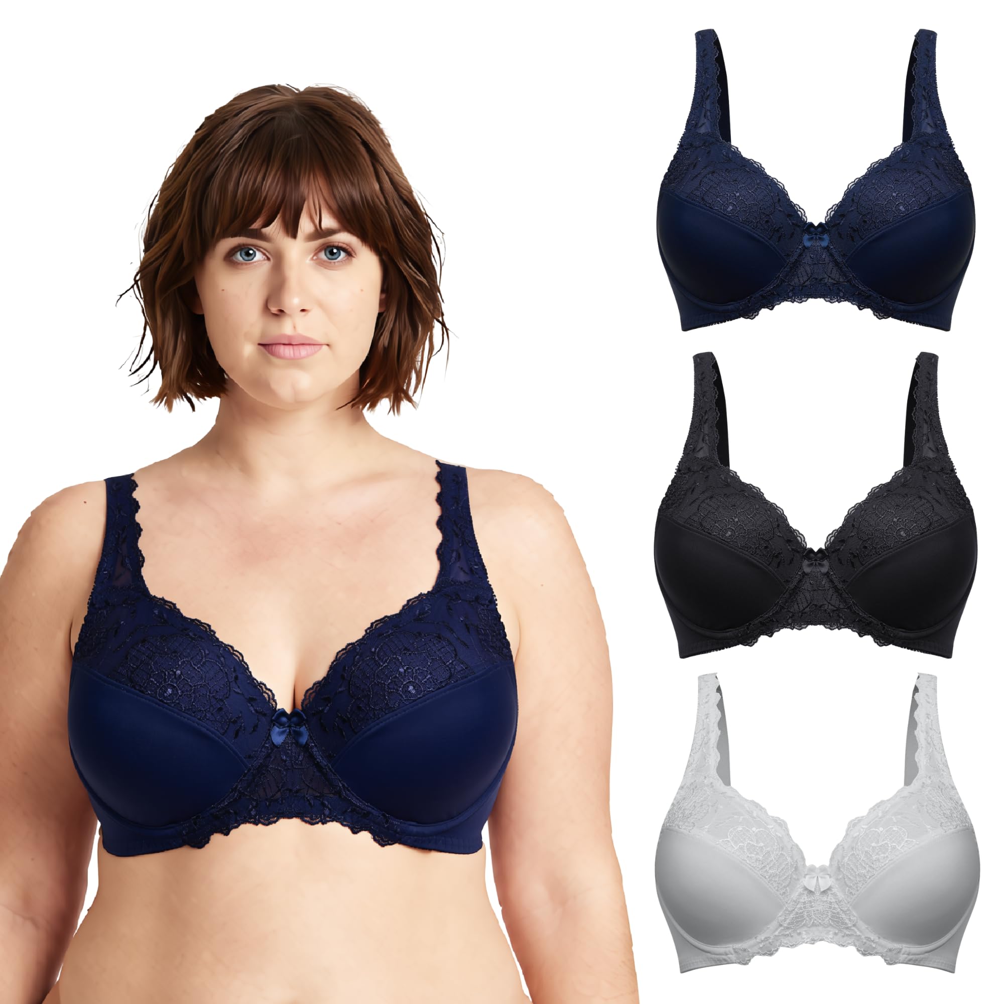 Curve Muse aux Femmes Grande Taille Minimiseur Soutien-Gorge à Armatures avec Broderie de Dentelle - Paquet de 2