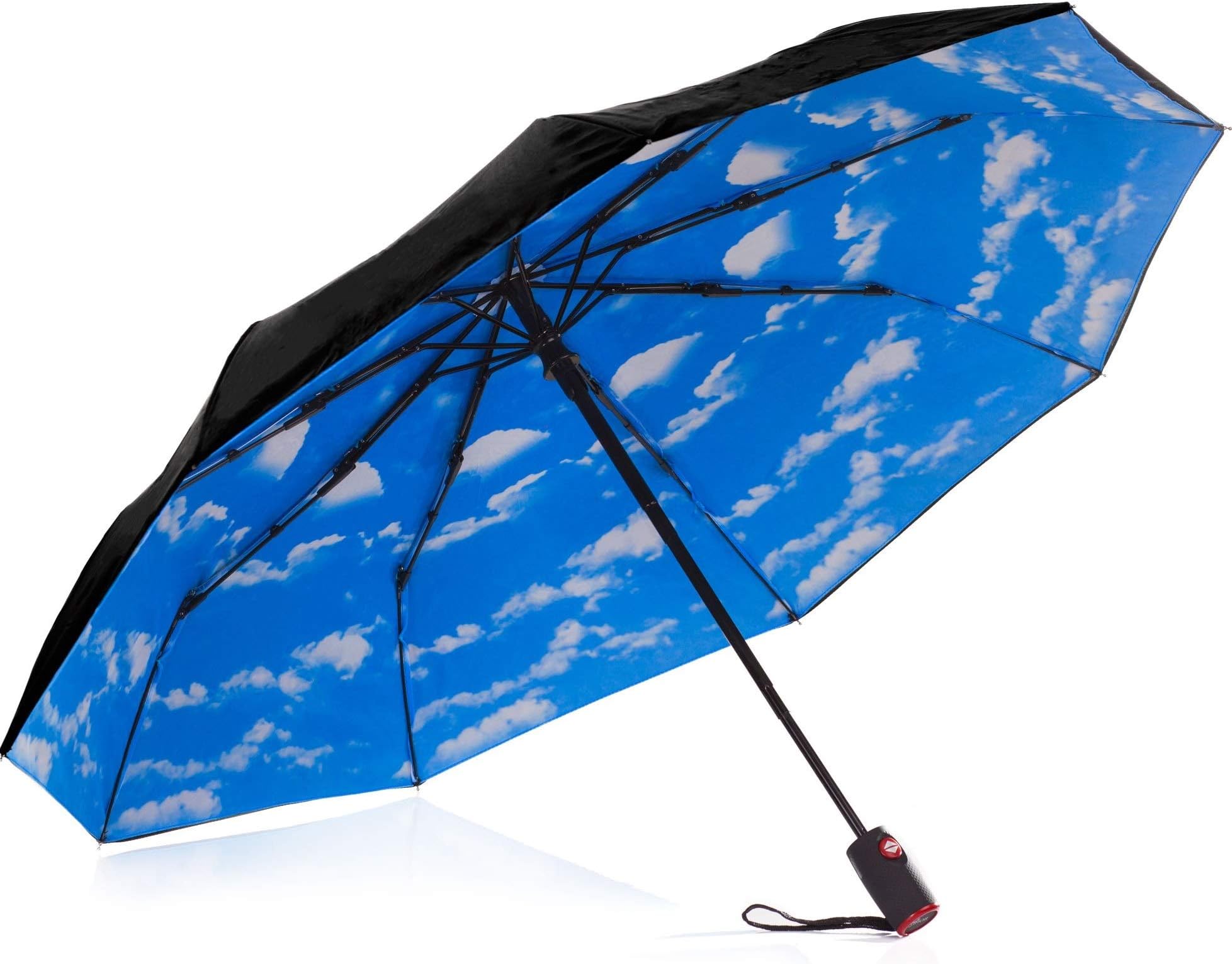 IHOR Best Automatic Small Compact Windproof Totes Wind-Resistant Portable Black Travel Umbrella Blue Sky Canopy Easy Touch & Strong, Open & Close Micro Mini Male & Female