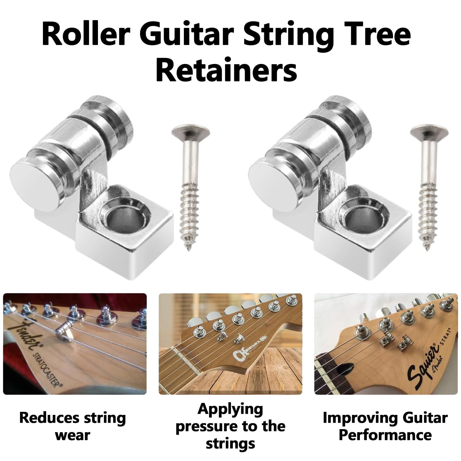 Yuiturt 4PCS Roller Guitar String Trees Guides Retainers, Chrome String Retainers with Mounting Screws for Fender Strat/Tele - Image 4