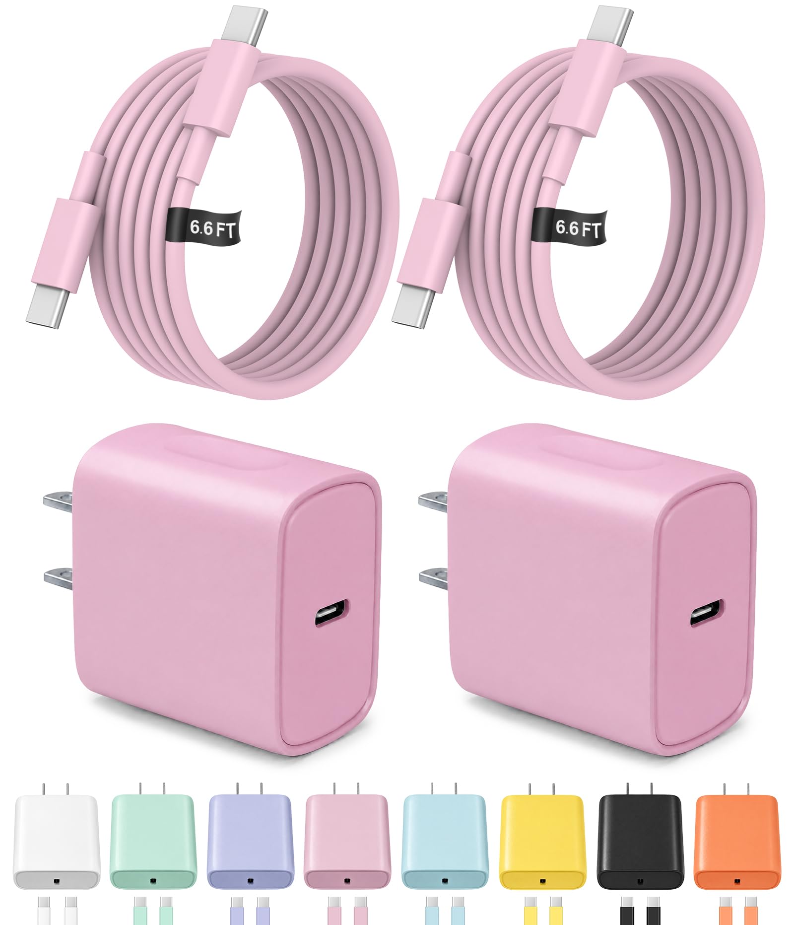 6.6FT iPhone 18 17 16 15 Charger Fast Charging 2-Pack USB C Charger Block
