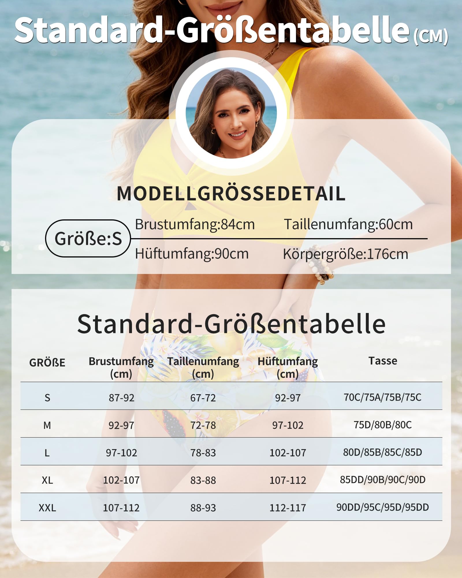 HORISUN Damski zestaw bikini, wysoki stan, twist, dekolt w serek, dwuczęściowy strój kąpielowy